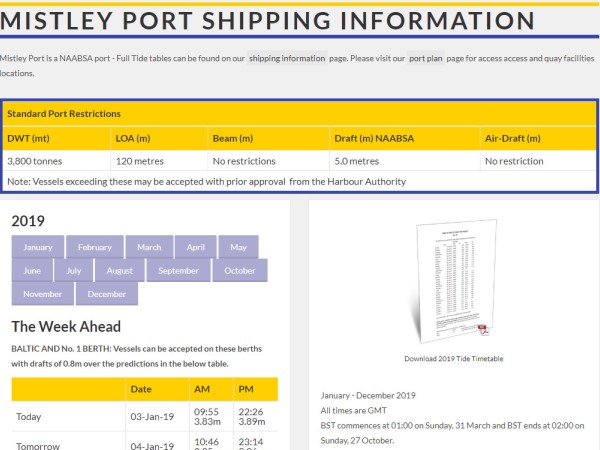 New Port Of Mistley 2019 Tide Tables Available